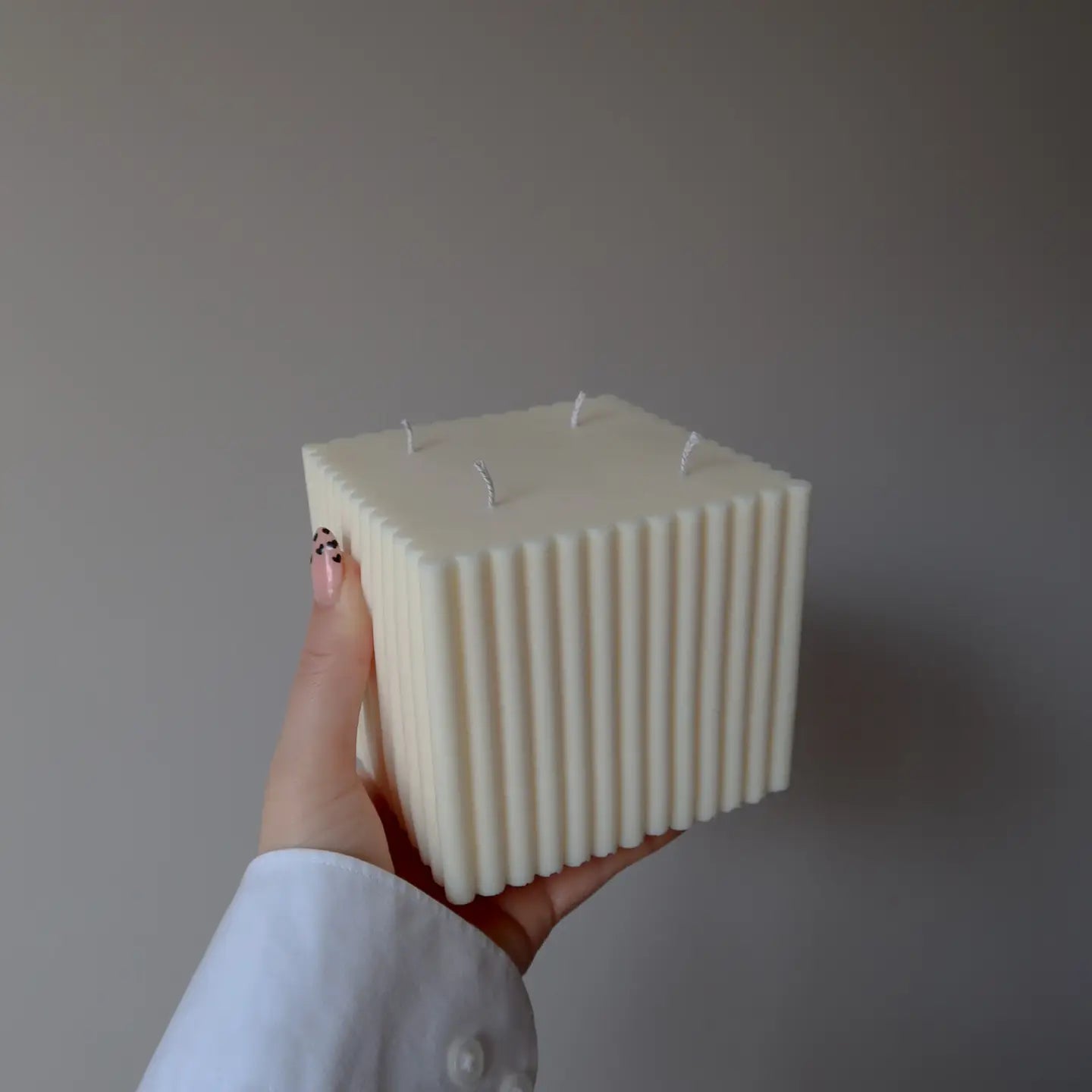 Large Ribbed Cube Candle