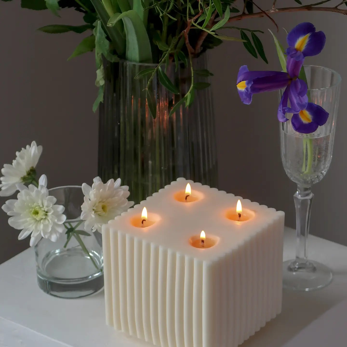 Large Ribbed Cube Candle
