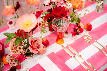 Pink & White Wide Stripe Tablecloth
