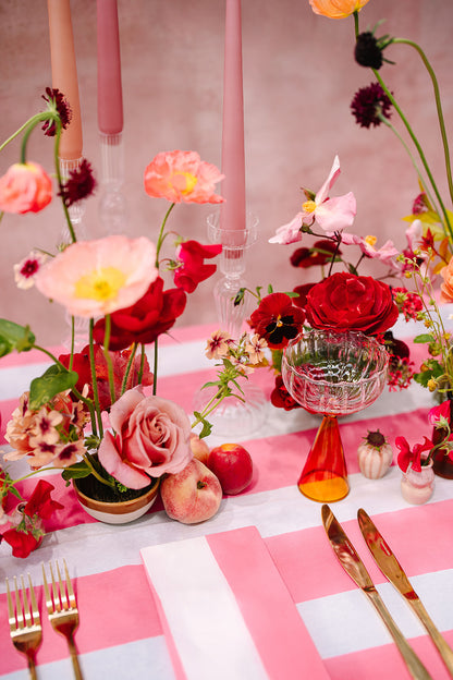 Pink & White Wide Stripe Tablecloth