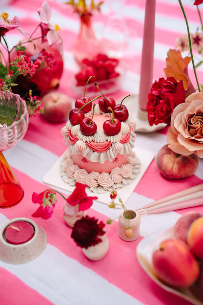 Pink & White Wide Stripe Tablecloth