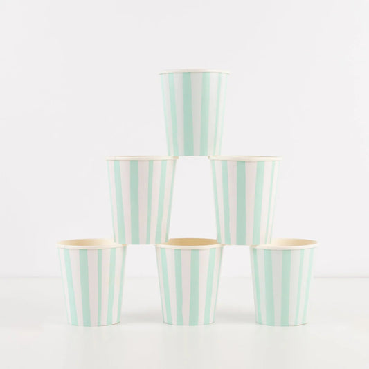Mint Stripe Cups