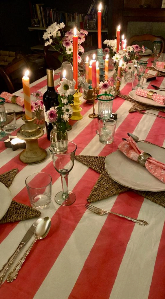 Pink & White Wide Stripe Tablecloth