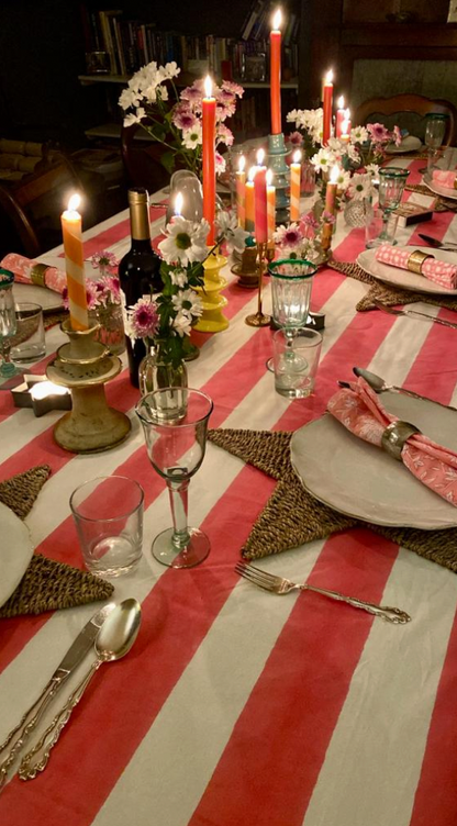 Pink & White Wide Stripe Tablecloth