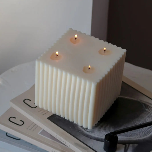 Large Ribbed Cube Candle