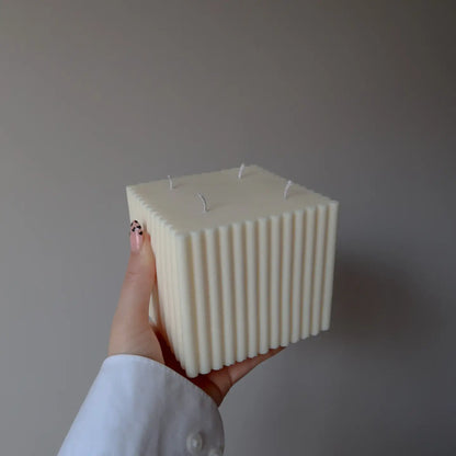 Large Ribbed Cube Candle