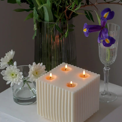 Large Ribbed Cube Candle